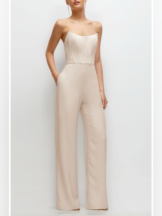 After Six Pants - After 6 Strapless Wide-Leg Jumpsuit in Champagne